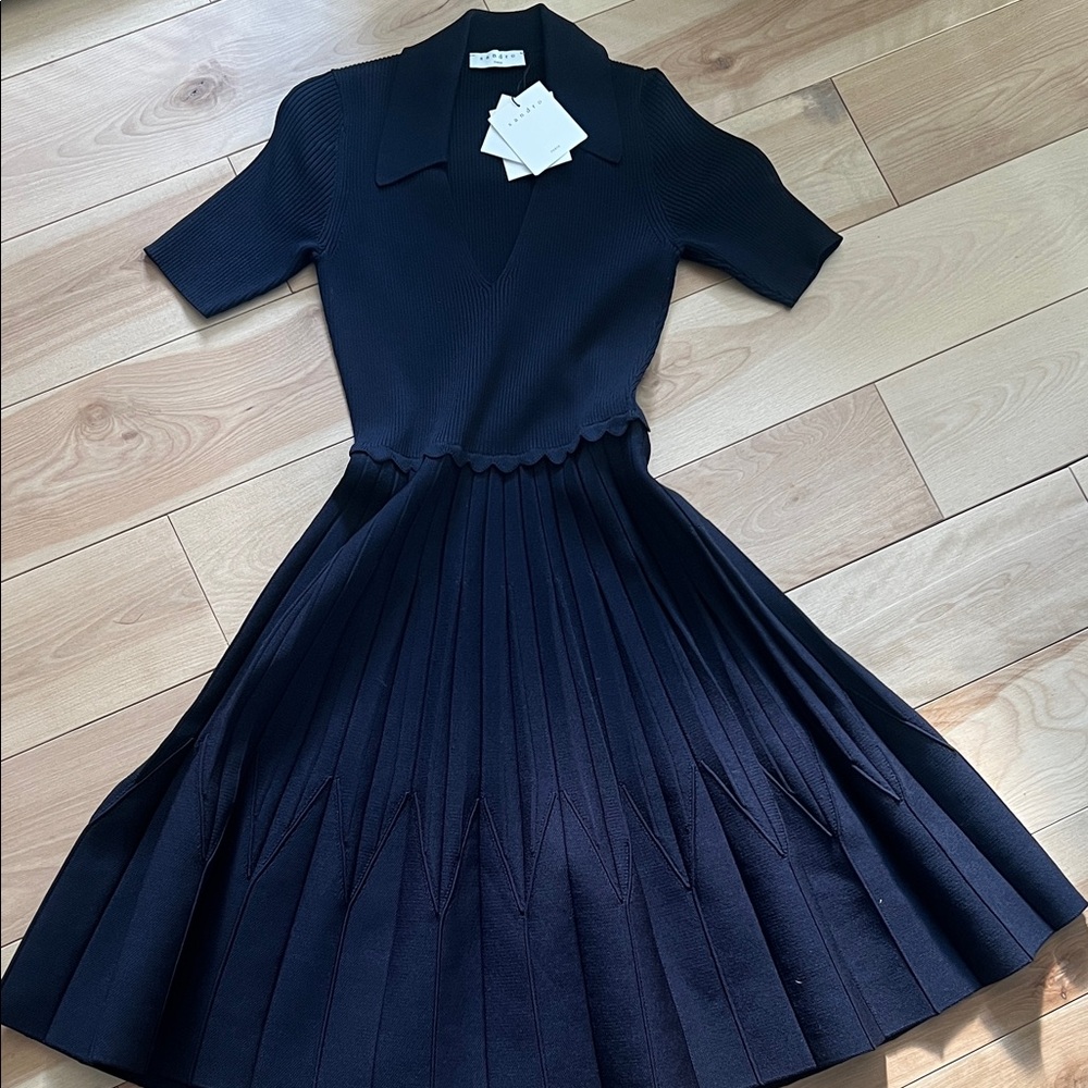 Sandro A line Elegant Black Pleated Dress